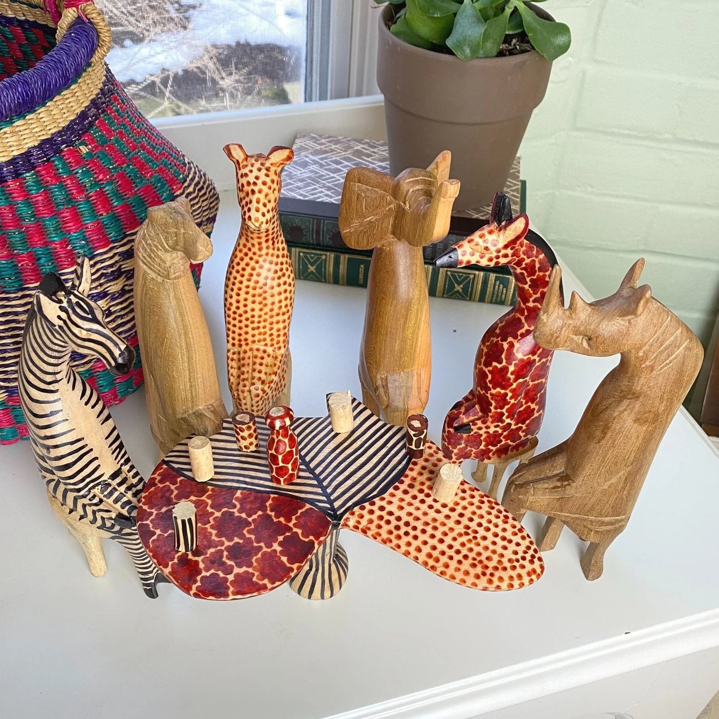 African Big Five Wooden Animal Set – Lion, Elephant, Rhino, Leopard, Zebra + Giraffe