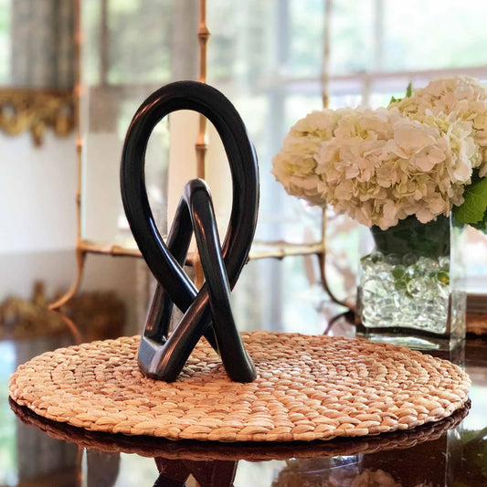Soapstone Lovers Knot – 10" Black Hand-Carved Sculpture | Symbol of Love & Unity | African Home Decor