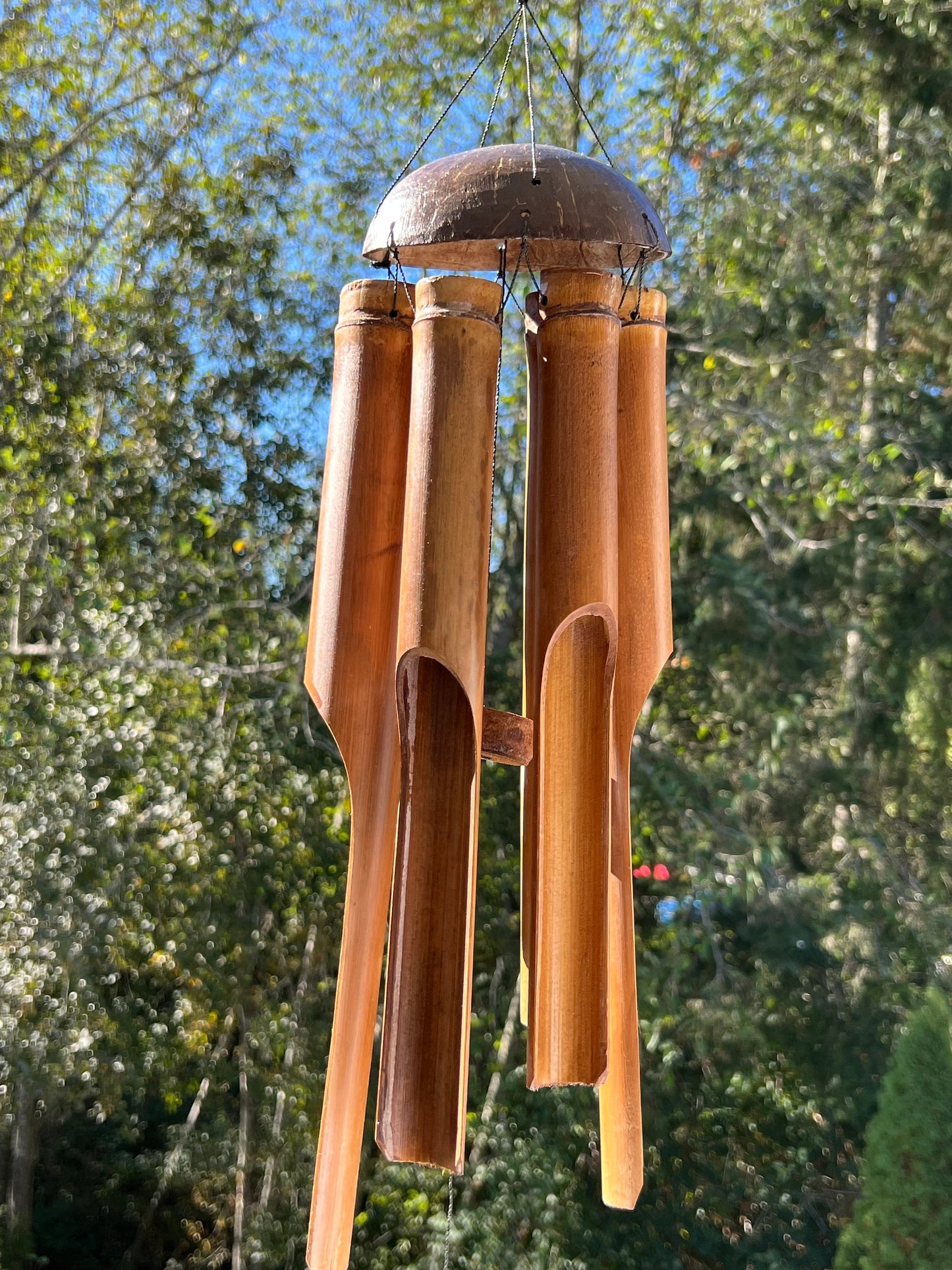 Plain Half Coconut Bamboo Wind Chime – Natural and Soothing Outdoor Décor