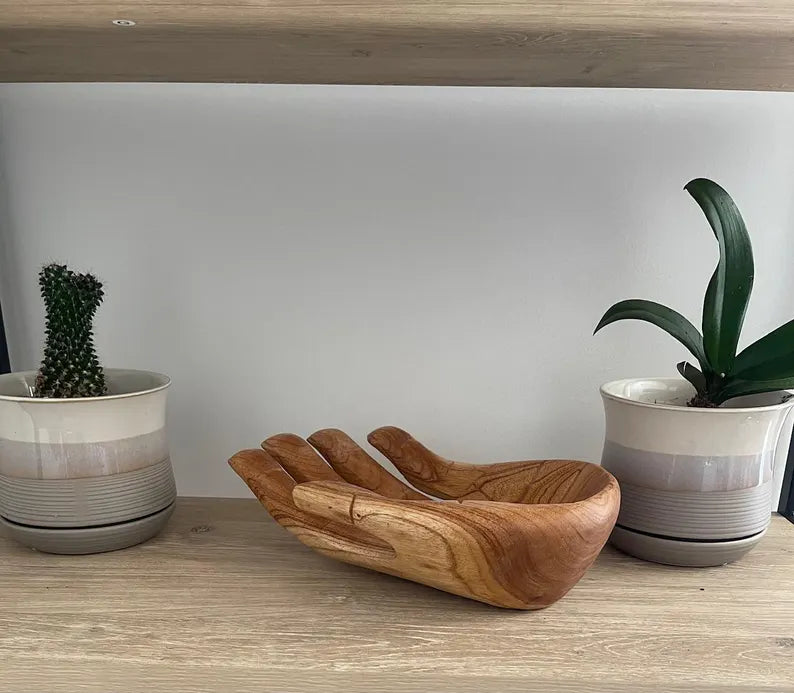 Plain Wooden Hand Sculpture Bowl – Carved Spiritual Decor Gift Symbol of Gratitude & Praise