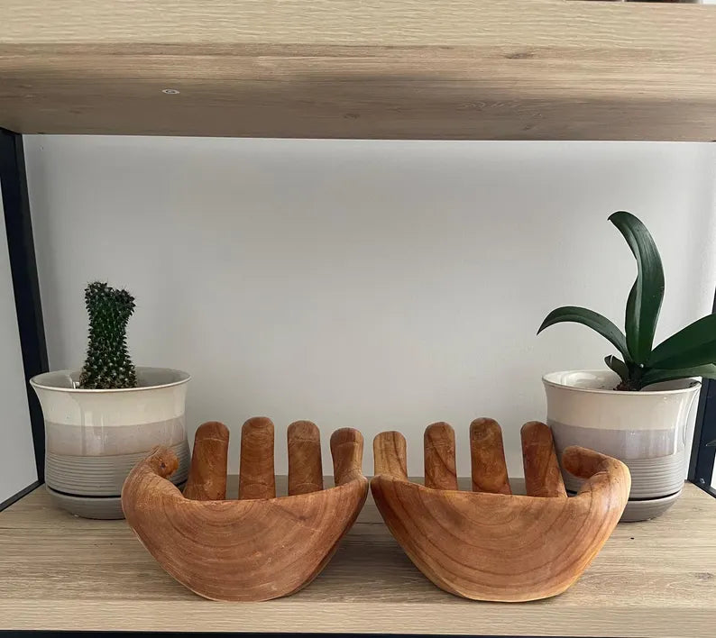 Plain Wooden Hand Sculpture Bowl – Carved Spiritual Decor Gift Symbol of Gratitude & Praise