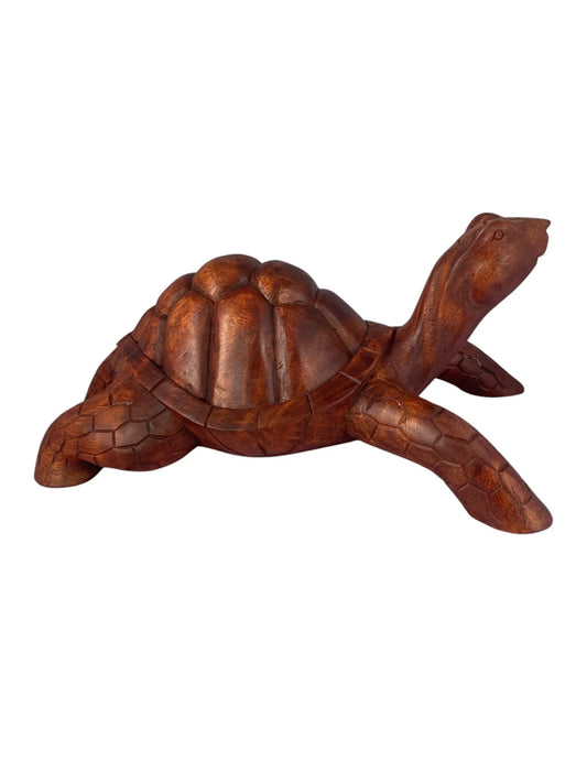 Hand-Carved Wooden Tortoise Sculpture – Unique Artisan Decor