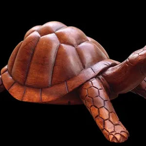 Hand-Carved Wooden Tortoise Sculpture – Unique Artisan Decor