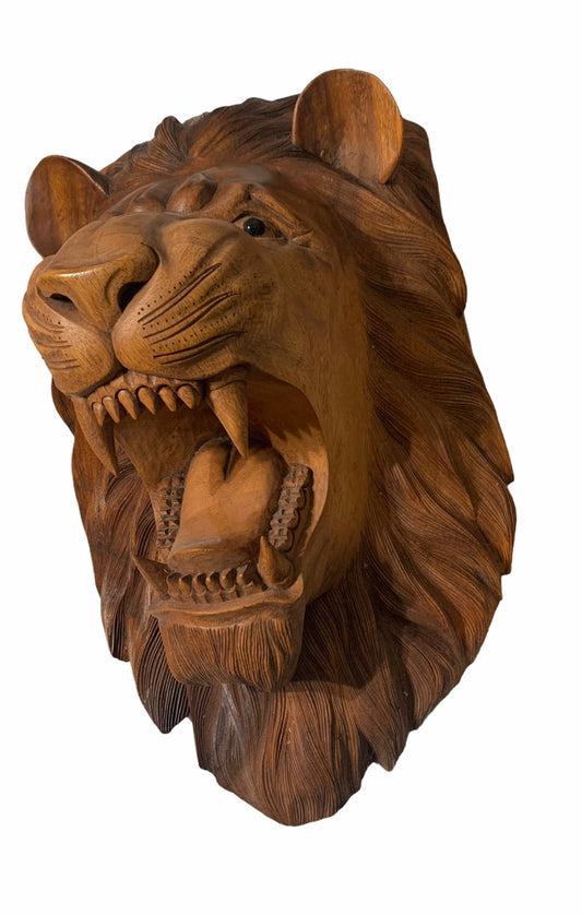 Handcarved Wooden Lion Head Wall DΓ©cor