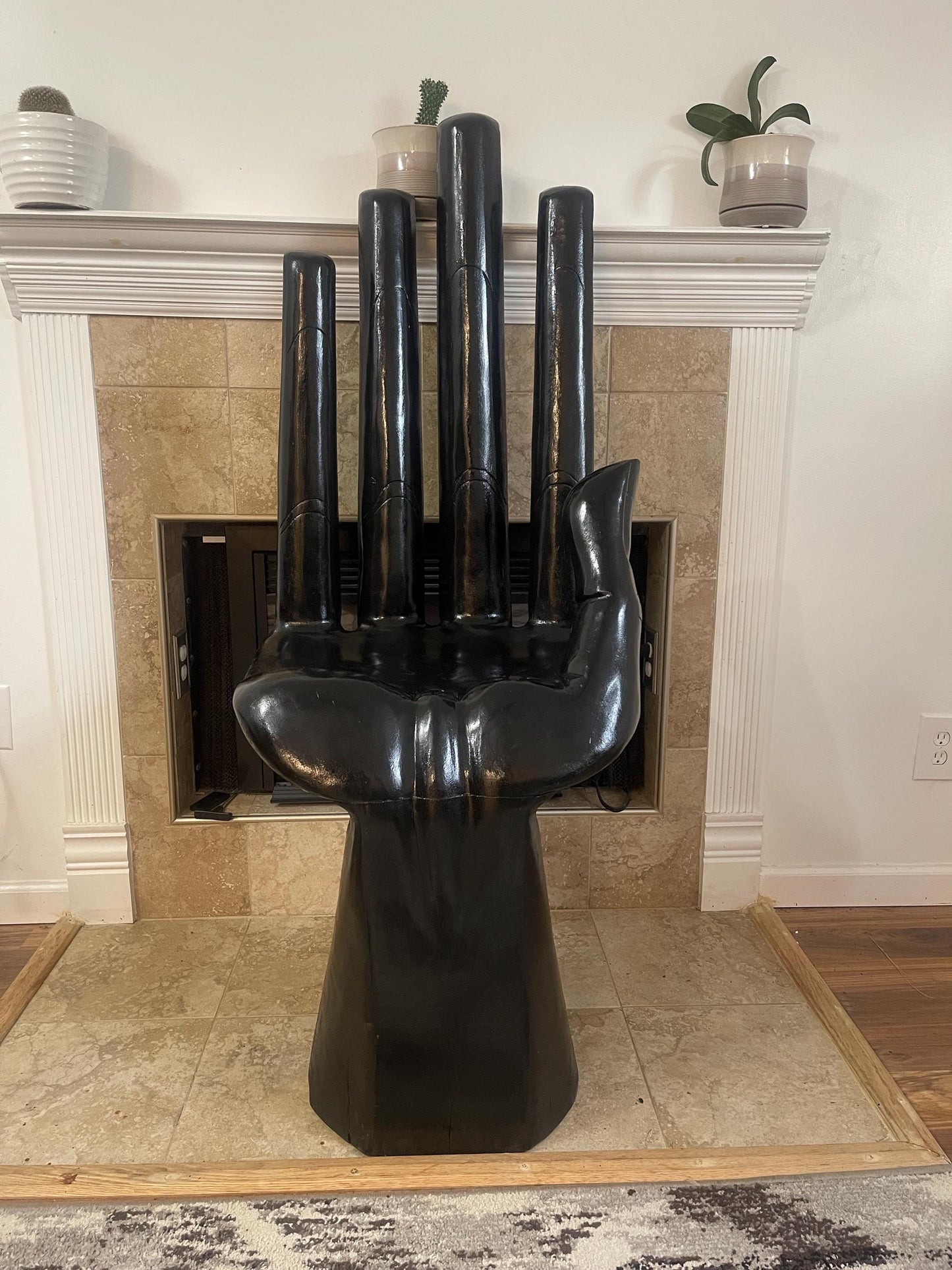 Hand-Carved Black Wood Hand Chair Sculptural Art Seating Functional Wooden Accent Chair Unique Statement Furniture