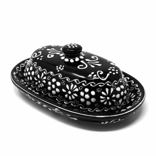 Handmade Pottery Butter Dish, Black & White