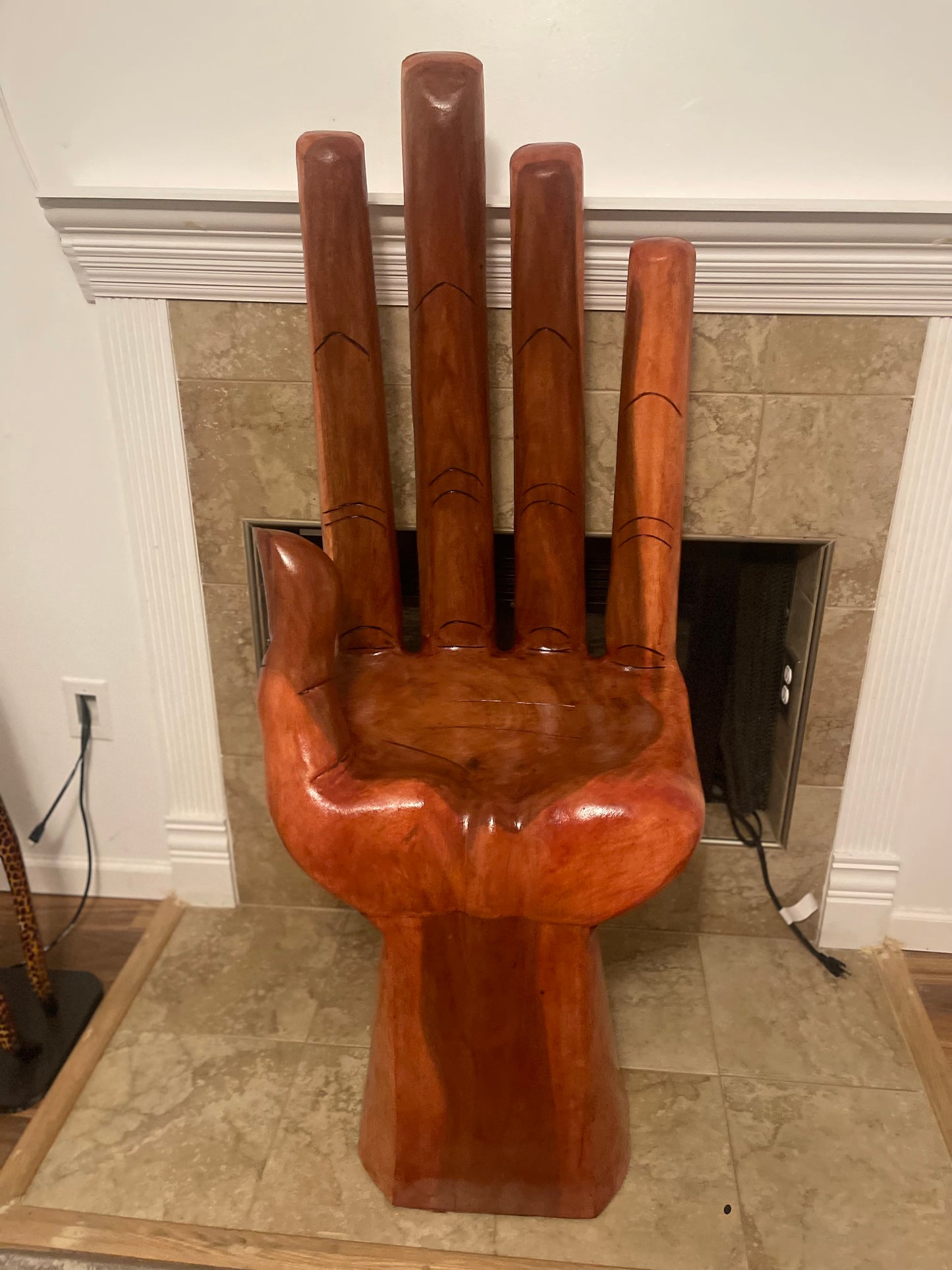 Large wooden hand-shaped chair- Stained