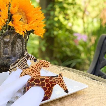 Mahogany Wood Animal Napkin Rings - Set of Six