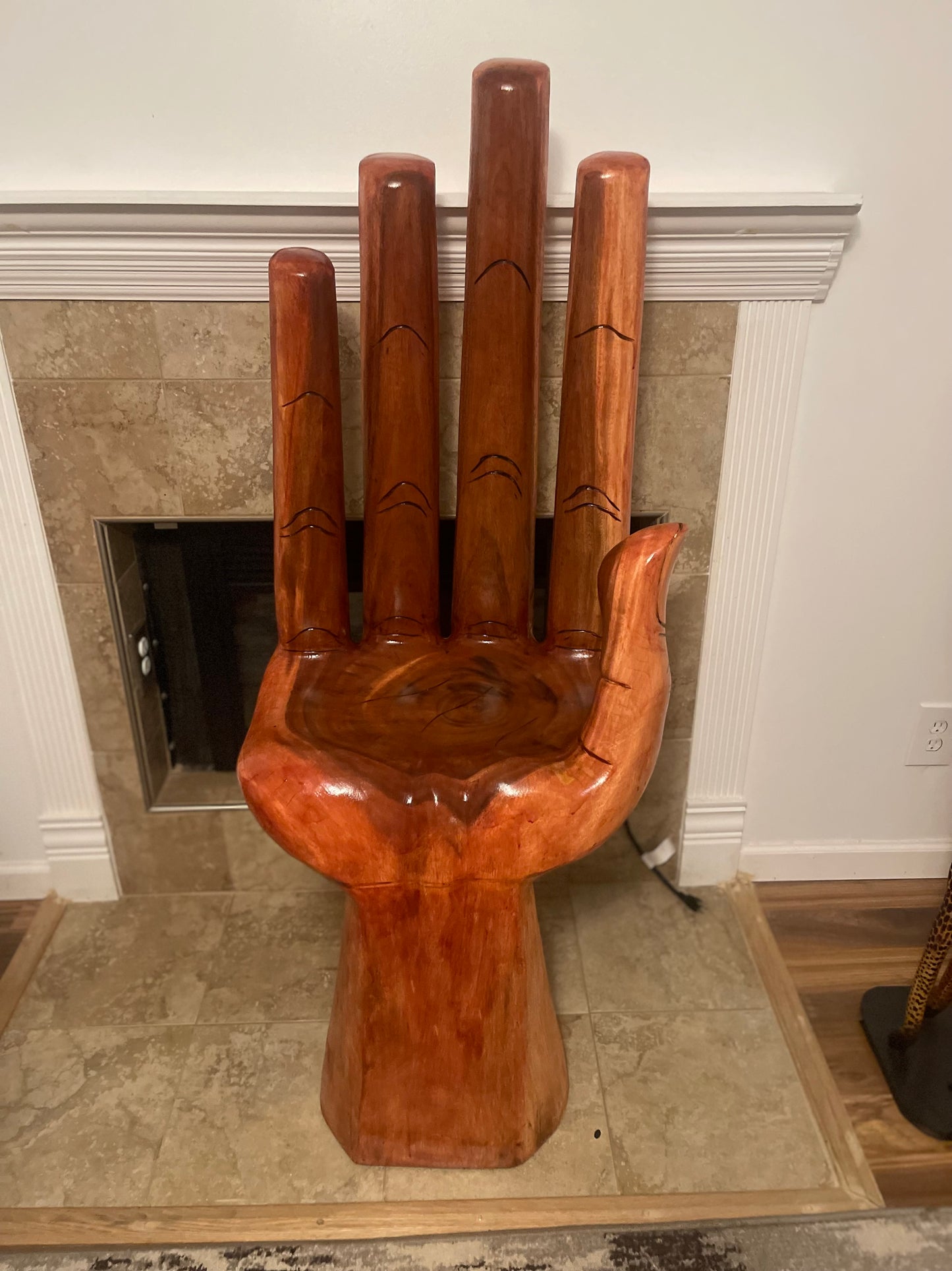 Large wooden hand-shaped chair- Stained