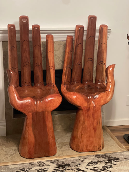 Large wooden hand-shaped chair- Stained