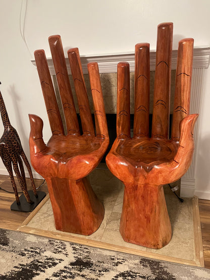 Large wooden hand-shaped chair- Stained