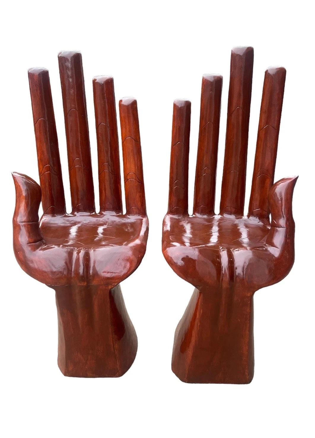 Large wooden hand-shaped chair- Stained