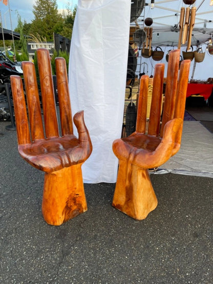 Large wooden hand-shaped chair- Stained