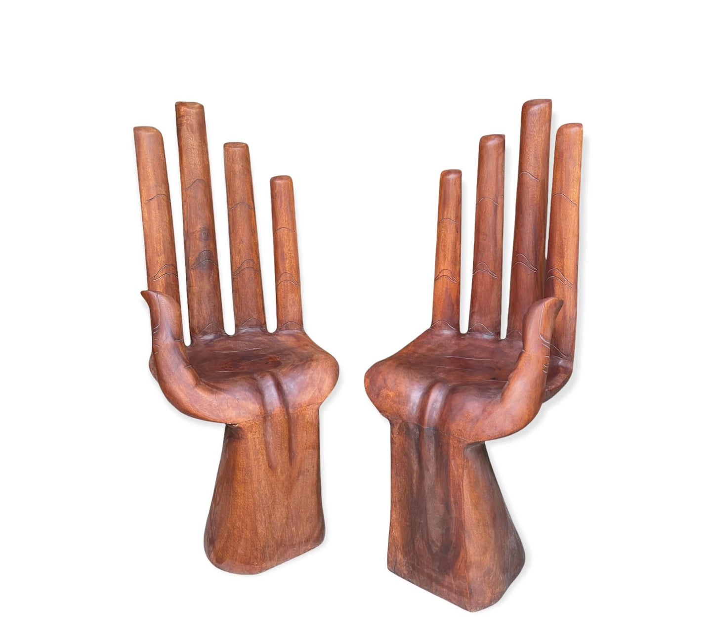 Large wooden hand-shaped chair- Stained