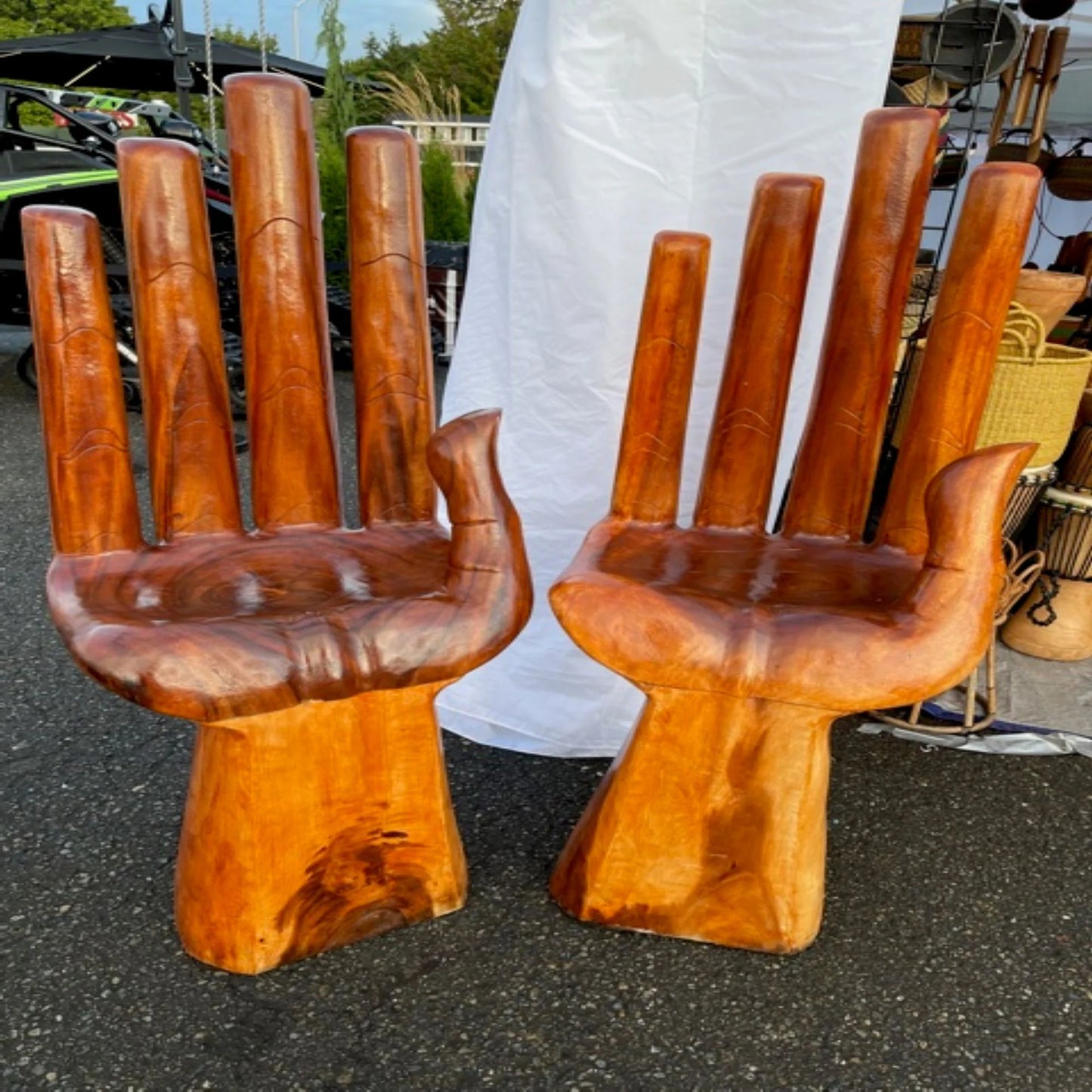 Large wooden hand-shaped chair- Stained