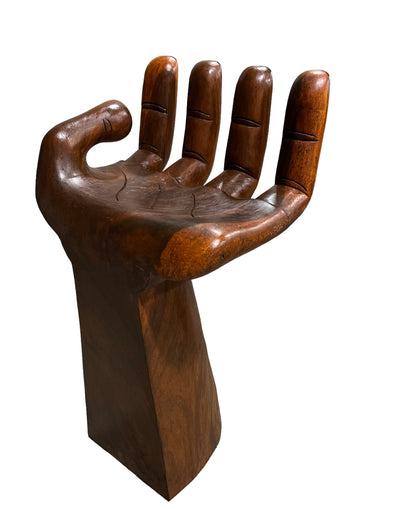 Beautiful Hand Carved Wooden Meditative Buddha Hand Bar Stool with Rustic Charm for Home Decor