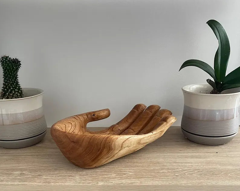 Plain Wooden Hand Sculpture Bowl – Carved Spiritual Decor Gift  Symbol of Gratitude & Praise