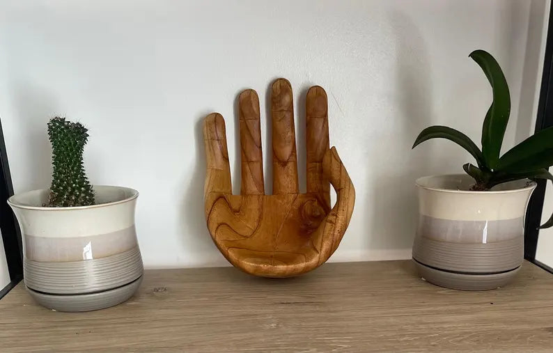 Plain Wooden Hand Sculpture Bowl – Carved Spiritual Decor Gift  Symbol of Gratitude & Praise