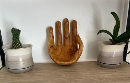 Plain Wooden Hand Sculpture Bowl – Carved Spiritual Decor Gift  Symbol of Gratitude & Praise