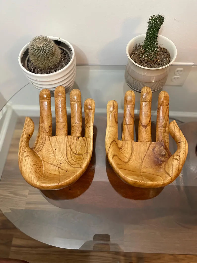 Plain Wooden Hand Sculpture Bowl – Carved Spiritual Decor Gift  Symbol of Gratitude & Praise