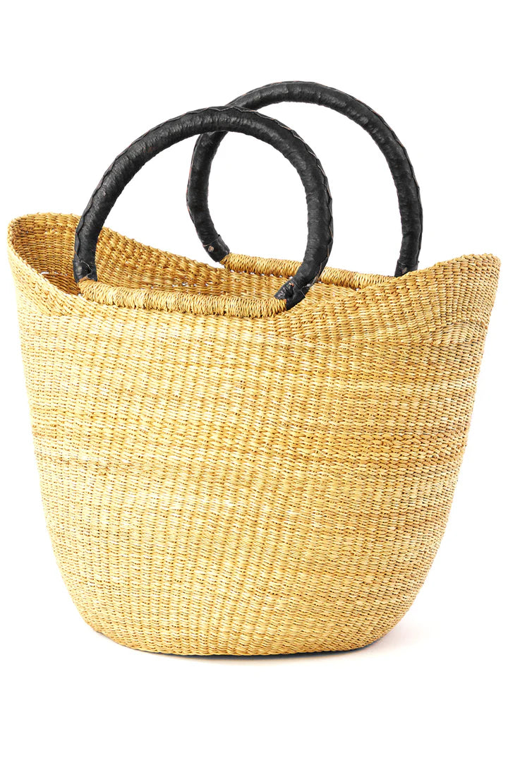 Natural Wing Shopper Basket with Black Leather Handles