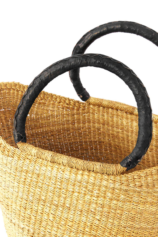 Natural Wing Shopper Basket with Black Leather Handles