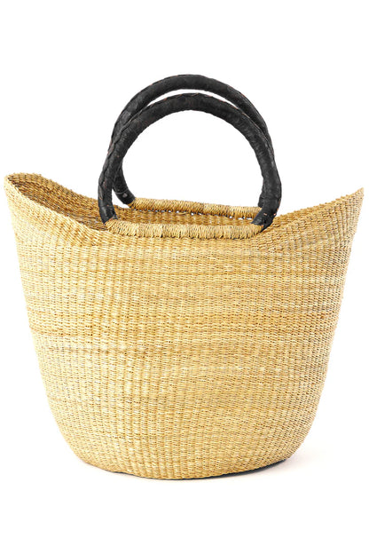 Natural Wing Shopper Basket with Black Leather Handles