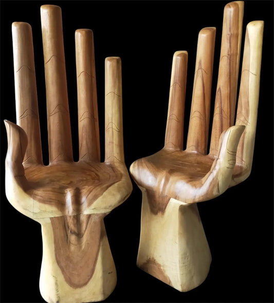 Unique Handcrafted Wooden Hand Chair with Natural Finish - Conversation Starter and Functional Sculpture for Home or Office