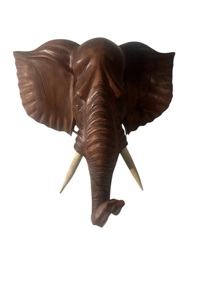 Hand-Carved Wooden Elephant Head Wall Decor - Beautifully Detailed Home or Office Decor Piece - Perfect Gift for Elephant Lovers