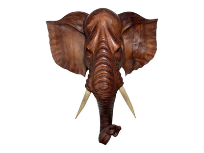 Hand-Carved Wooden Elephant Head Wall Decor - Beautifully Detailed Home or Office Decor Piece - Perfect Gift for Elephant Lovers