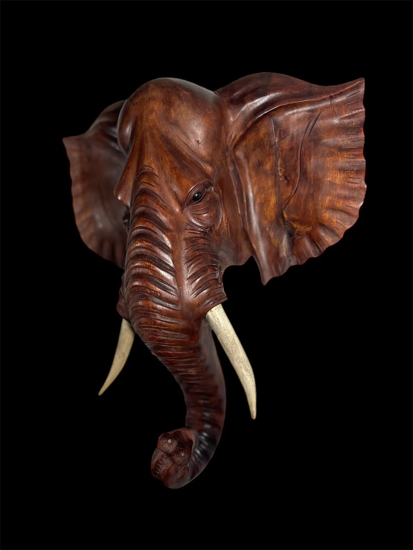 Hand-Carved Wooden Elephant Head Wall Decor - Beautifully Detailed Home or Office Decor Piece - Perfect Gift for Elephant Lovers