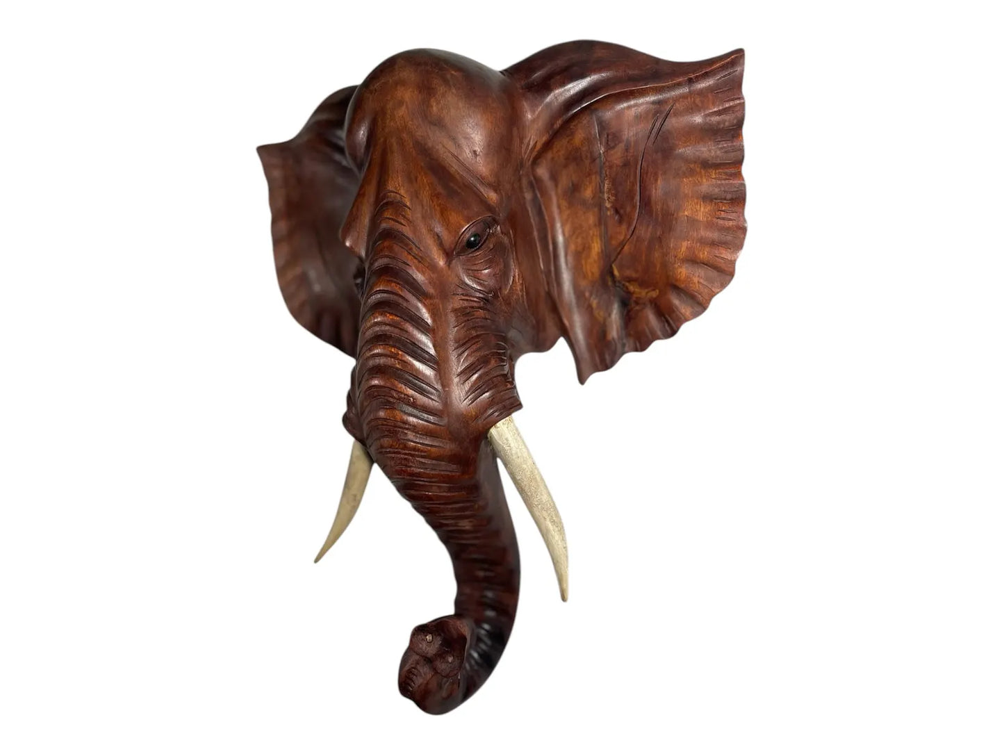 Hand-Carved Wooden Elephant Head Wall Decor - Beautifully Detailed Home or Office Decor Piece - Perfect Gift for Elephant Lovers