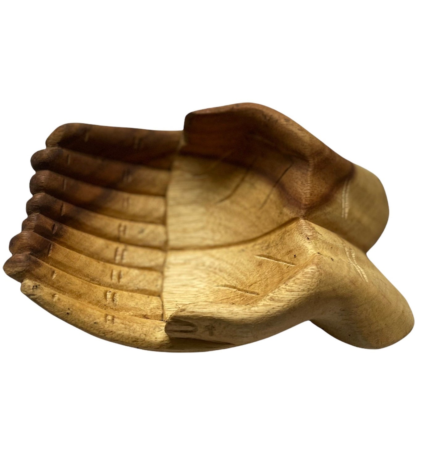 Carved Suar Wood Hand Sculpture Bowl: Rustic Home Decor Catchall