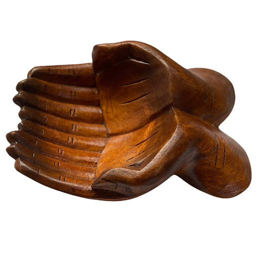 Carved Suar Wood Hand Sculpture Bowl: Rustic Home Decor Catchall