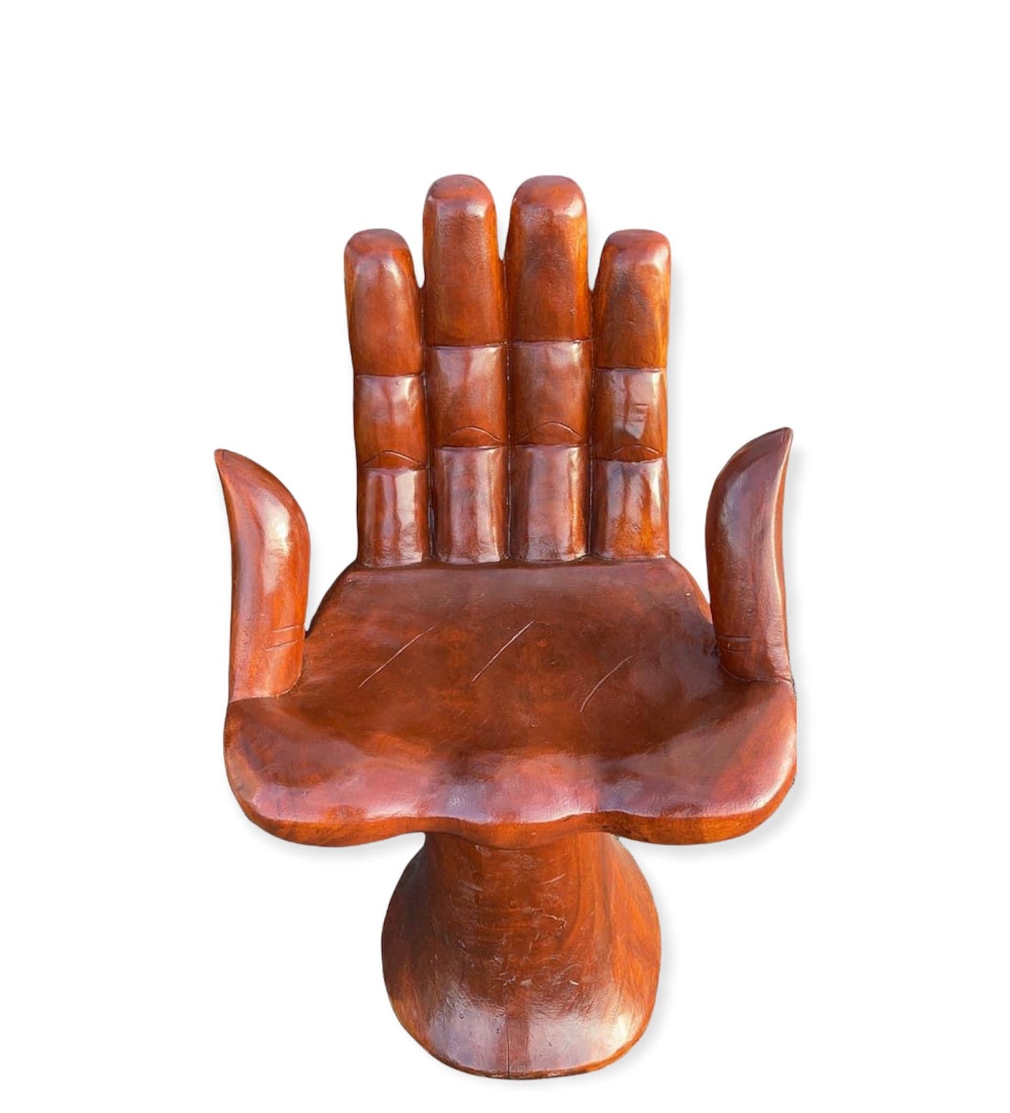 Two Thumb Wooden Hand Chair: Surrealist Art Sculpture