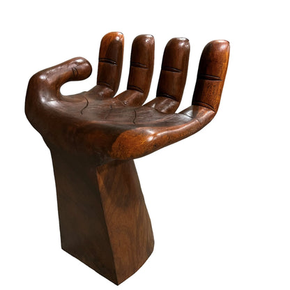 Beautiful Hand Carved Wooden Meditative Buddha Hand Bar Stool with Rustic Charm for Home Decor