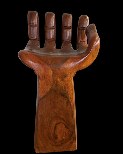 Beautiful Hand Carved Wooden Meditative Buddha Hand Bar Stool with Rustic Charm for Home Decor