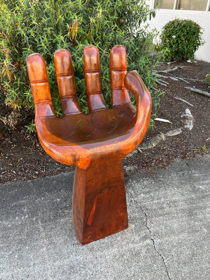 Beautiful Hand Carved Wooden Meditative Buddha Hand Bar Stool with Rustic Charm for Home Decor