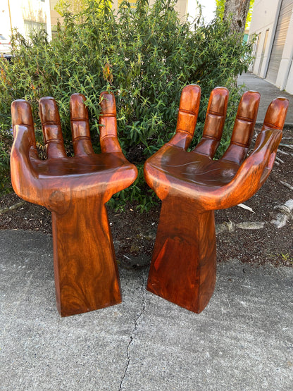 Beautiful Hand Carved Wooden Meditative Buddha Hand Bar Stool with Rustic Charm for Home Decor