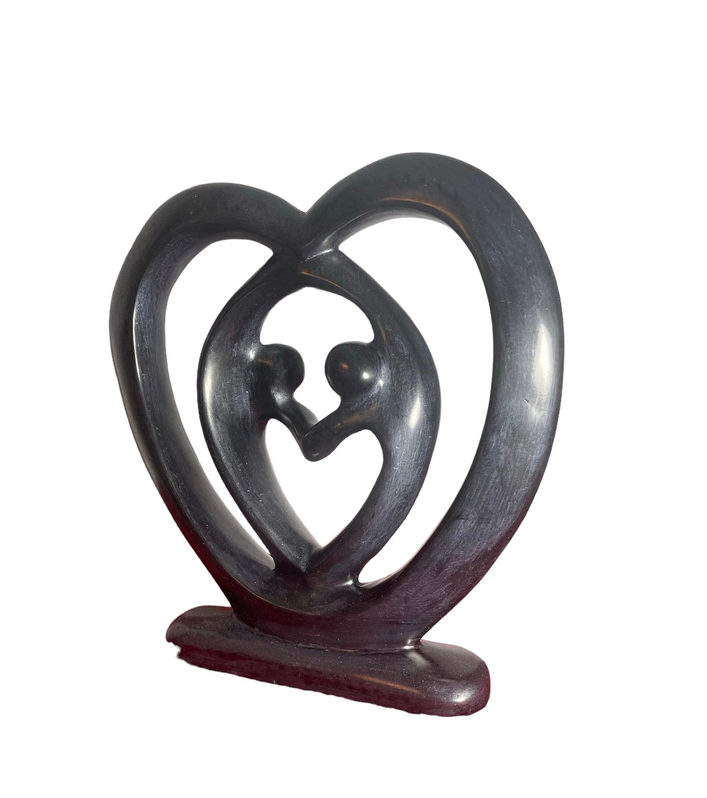 Hand Carved Soapstone Heart Sculpture: "Two Loves" Statuette