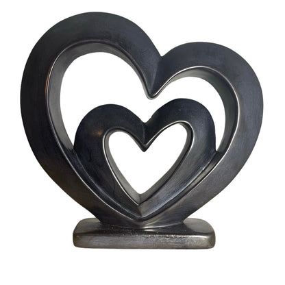 Hand Carved Soapstone Heart Sculpture: "Two Loves" Statuette