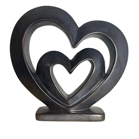 Hand Carved Soapstone Heart Sculpture: "Two Loves" Statuette