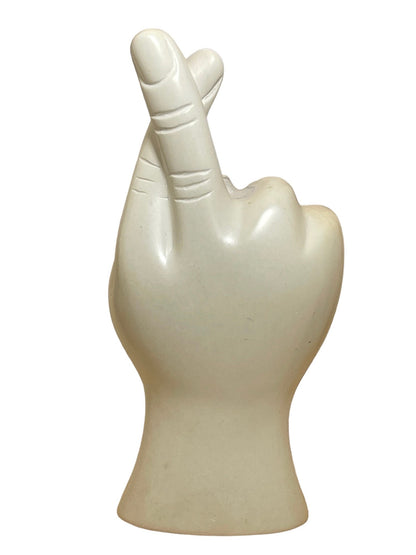 Soapstone Fingers Crossed Sculpture: Good Luck Hand Sign