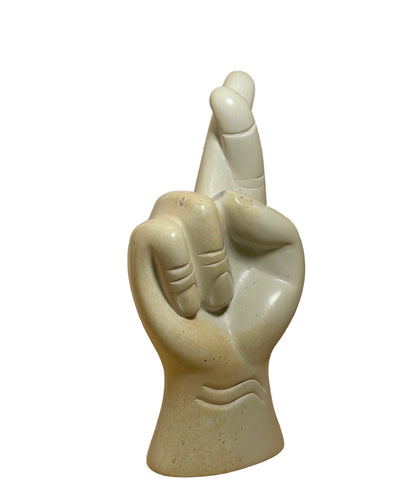 Soapstone Fingers Crossed Sculpture: Good Luck Hand Sign