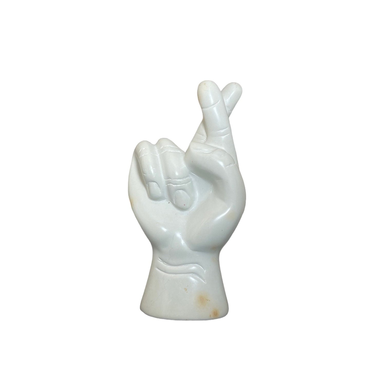 Soapstone Fingers Crossed Sculpture: Good Luck Hand Sign
