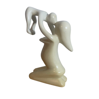 Handcrafted Soapstone Mom and Baby Sculpture: Elegant Home Decor