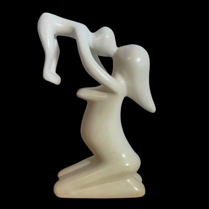 Handcrafted Soapstone Mom and Baby Sculpture: Elegant Home Decor