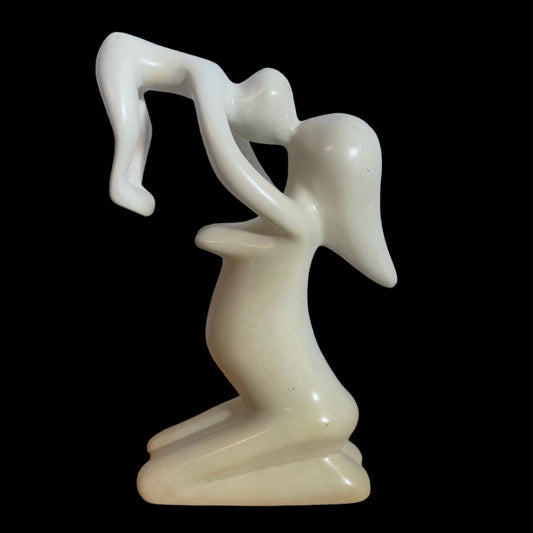 Handcrafted Soapstone Mom and Baby Sculpture: Elegant Home Decor