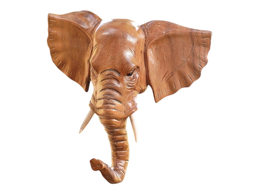 Hand Carved Wood Elephant Wall Mask: Home Decor Art Piece