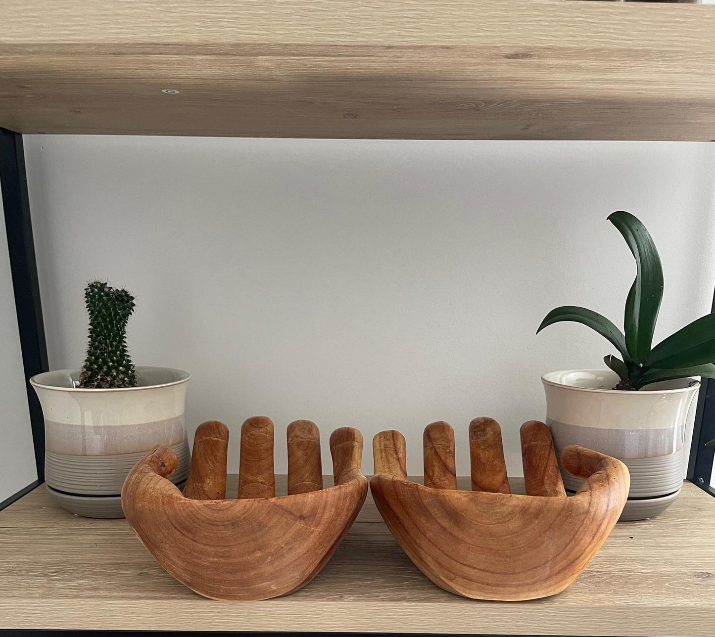 Carved Suar Wood Hand Sculpture: Decorative Bowl, Gratitude Gift
